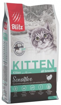 Сухой корм BLITZ Sensitive Kitten для котят с чувствительным пищеварением (Индейка)